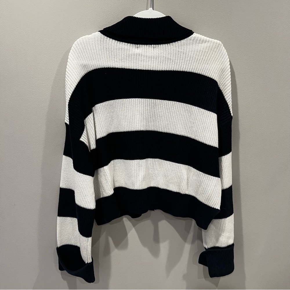 Quince Navy and White Striped Cardigan 100% organic cotton - Picture 3 of 5